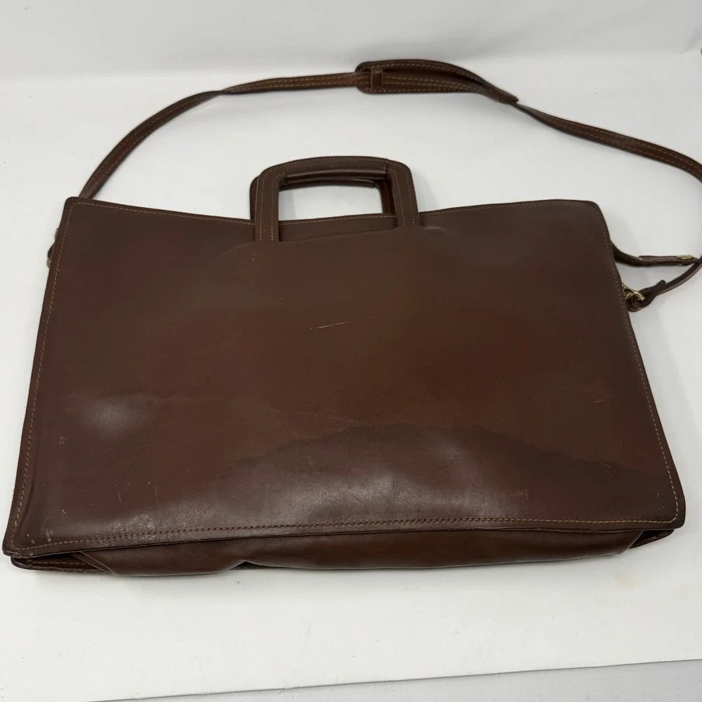 Vintage Leather Briefcase Brown Attache Portfolio Bag Shoulder Strap 60s 70s